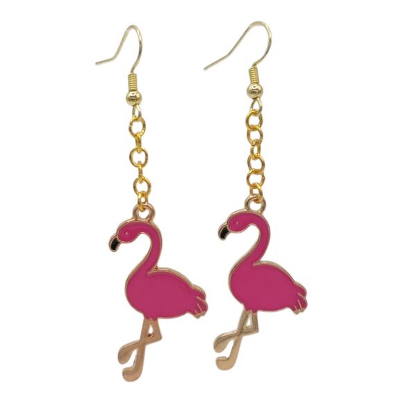 Pink Flamingo Earrings – Tropical Summer Dangle Jewelry - Picture 1 of 3